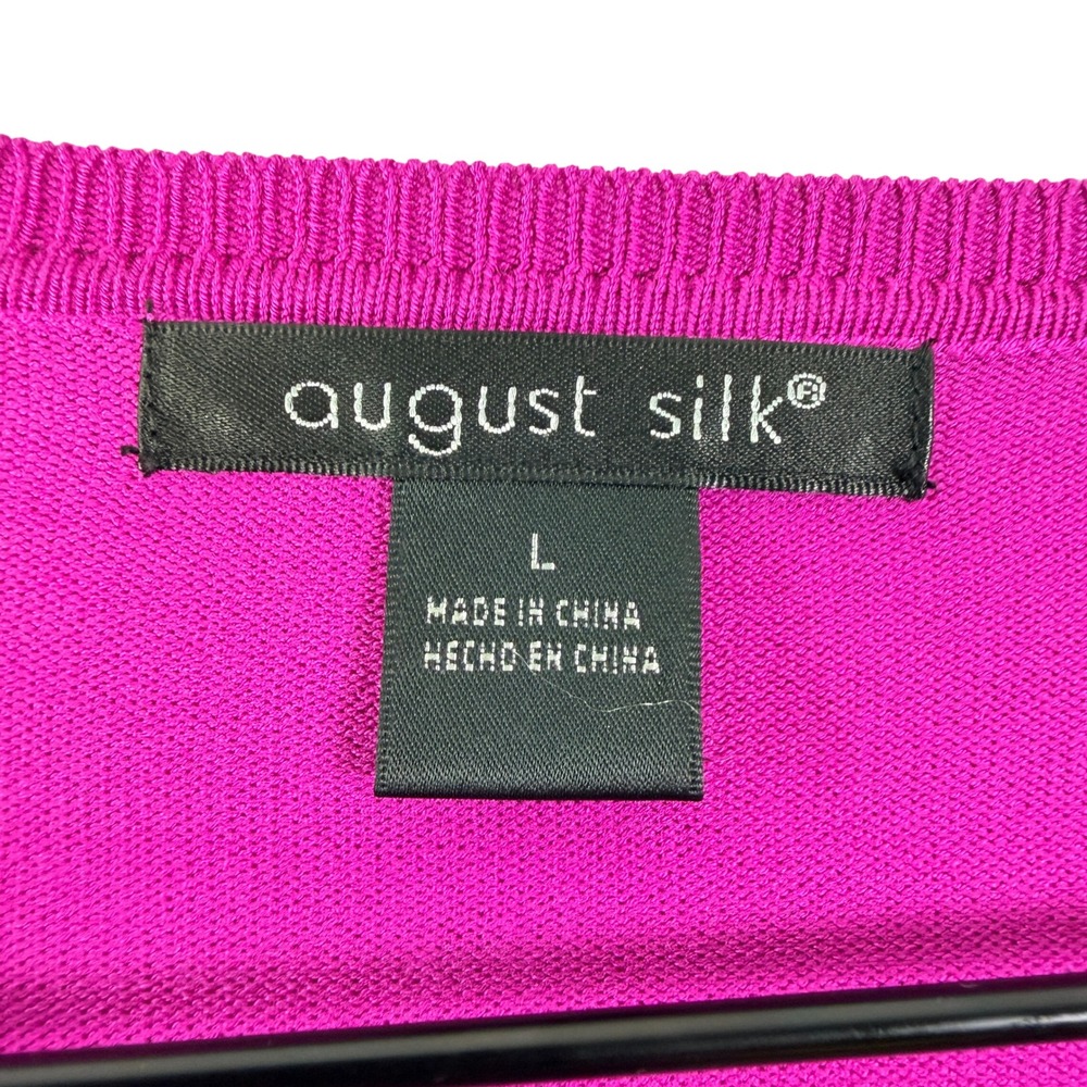 August Silk Womens Fuchsia Pink Crew Neck Long Sleeve Button Front Cardigan L - Picture 3 of 11